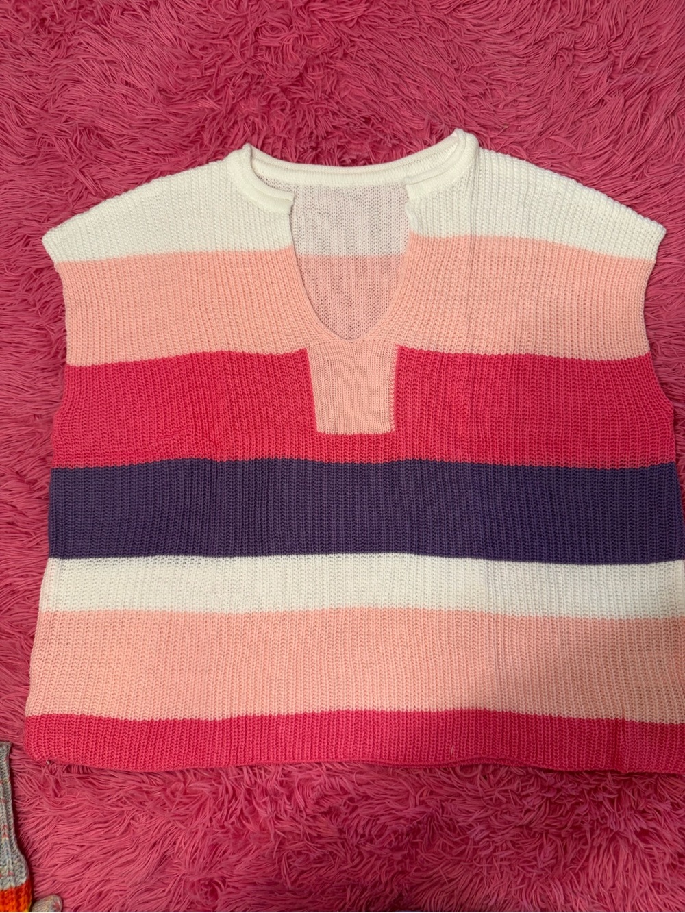 Women’s Striped Knit Sweater Vest in Pink, White & Purple